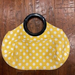 J.Crew Polka Dot Canvas Tote Enamel Handle- rare!